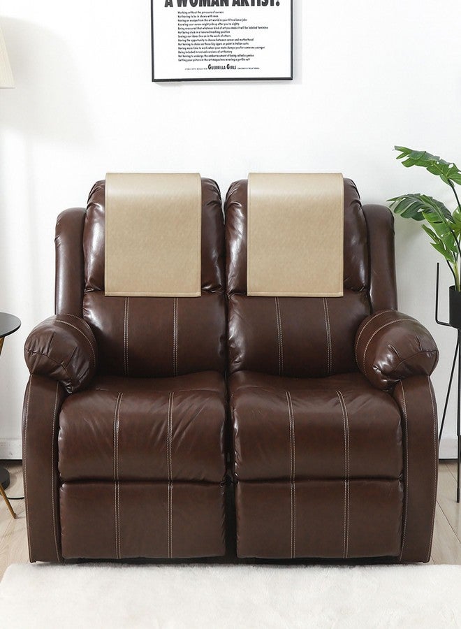 Hittun 2 Pieces Recliner Headrest Covers Protector Non Slip Waterproof Recliner Sofa Headrest Covers for Recliner Chair,Faux Leather Recliner Couch Headrest Protector for Sofa,Theater Seat (Beige, 2) - Image 2
